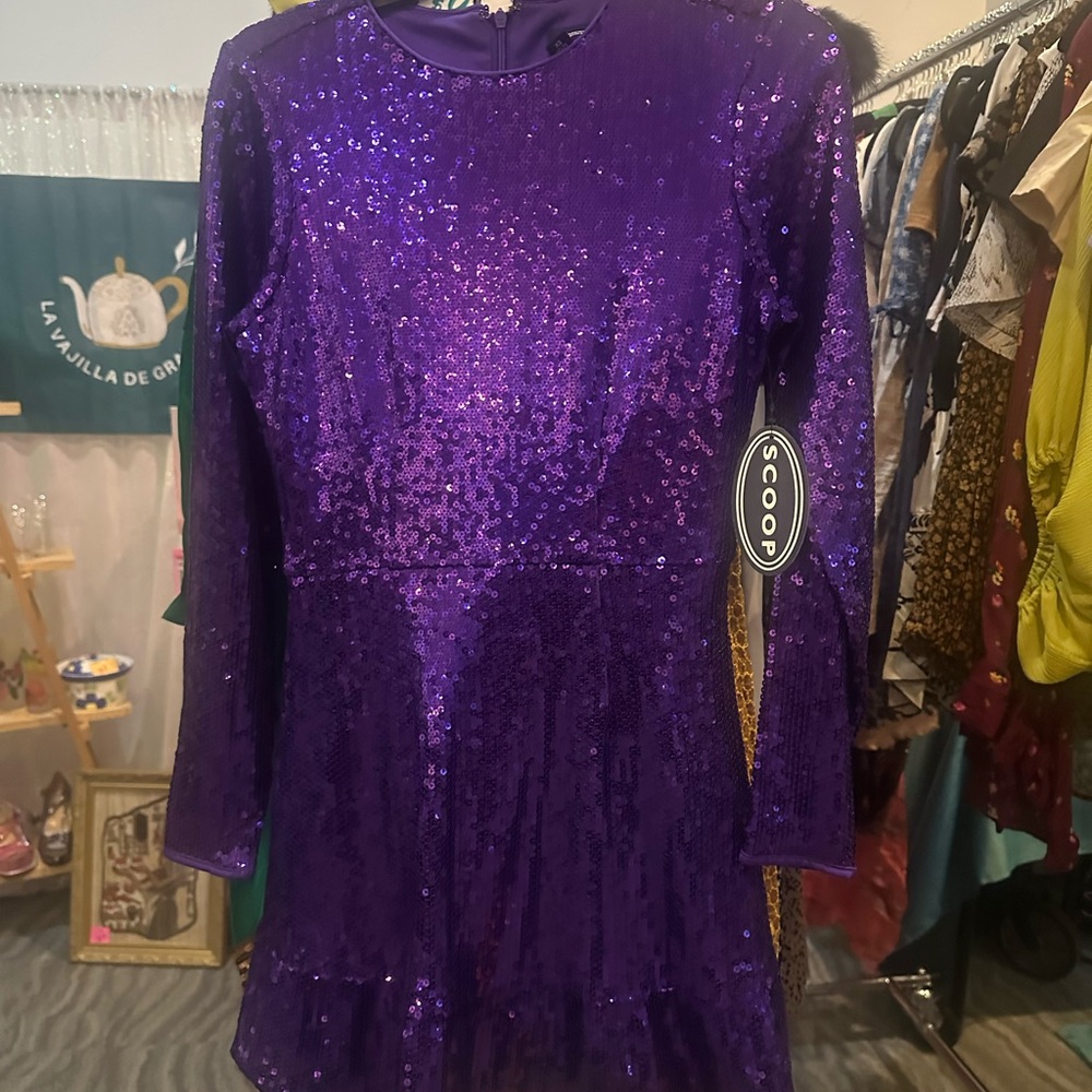 Scoop Purple Sequin Dress